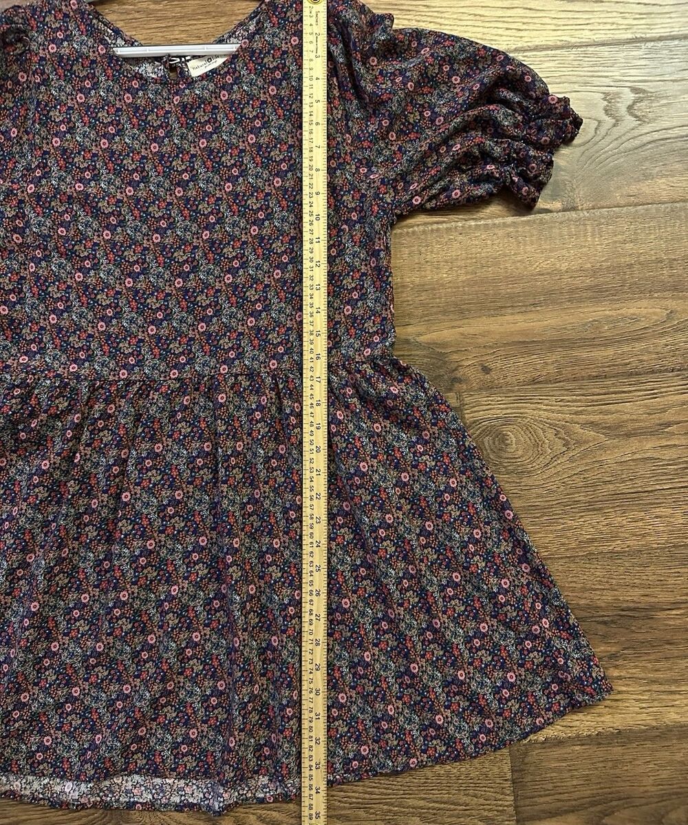 Natural Life Floral Rayon Dress Medium Navy Pink Boho Peasant 3/4 Sleeve Mini - Picture 7 of 8